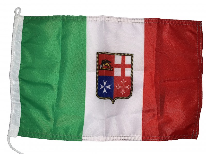spaceshop® Bandiera Tricolore Italiana Italia Marina Mercantile 20 x 30 cm Storia dei 4 Simboli della Bandiera Marina Militare Navale in Tessuto Nautico Antivento Alta Qualità